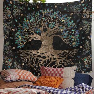 Boho Life Trees Carpet Wall Hanging Psychedelic Hippie Tree Tapestries Home Decor Bohemian Living Room Dorm J220804