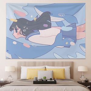 Tapisserier Korean Söt tjej Illustration Pink Room Decor Kawaii Tapestry Teen Affischer and Prints Garden For Outsidetapestries