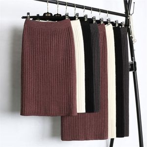 Thick slit knit half-length skirt bag hip one-step skirt female mid-length autumn and winter mid-skirt woolen skirt 210412