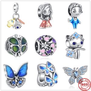 925 Silver Fit Pandora Charm 925 Bracelet Butterfly Flower Cat Demon Eye Dance Partner Beads charms set Pendant DIY Fine Beads Jewelry