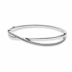 Authentic 925 Sterling Silver Entwined Bangle Bracelet CZ diamond Womens Wedding gift designer Jewelry with Original box for Pandora bracelets