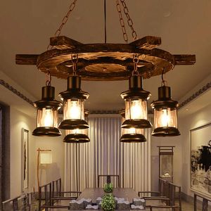 Kolye lambaları Endüstriyel Vintage Chandelier Bar Cafe Restoran Yemek Odası Hafif Tekne Ahşap Lambası Far Far