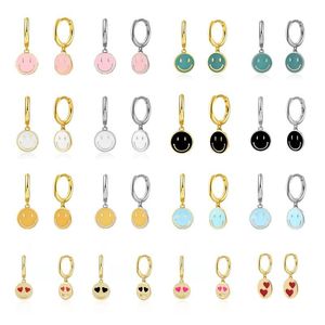 Hoop Huggie Silver Gold Color White Pink Emamel Smile Drop Earring Black Clips Pendiente Spring Summer Jewelry for Women 2022Hoop