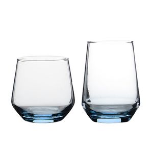 Modern Blue 13-3/4 Oz Highball Glass 13 Oz Rocks Old Fashioned Wine Glasses Whisky Cocktail Barware Collection for Restaurant Hotel