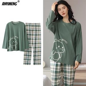 Kawaii Dinosaur Stampa Moda Pigiama da donna Big Size Homewear 3XL 4XL 5XL Pullover in cotone lavorato a maglia Primavera Autunno Pigiama 220421