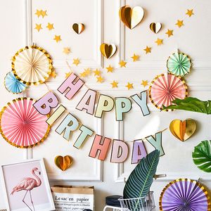 Happy Birthday Banner Candy Bar Garland party Decor Bronzing Macaron Happy Bunting First Supplies Baby shower