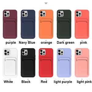 Slot de cartão de silicone líquido Capas telefônicas móveis macias para iphone 13 13mini 13PRO 12 11 Sacos de capa protetor à prova de choque