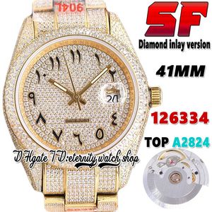 SF Ultimo bl126334 Top A2824 Orologio da uomo automatico tw126333 ew126303 Diamante intarsiato Quadrante in oro arabo Acciaio 904L Bracciale con diamanti ghiacciati Orologi per l'eternità