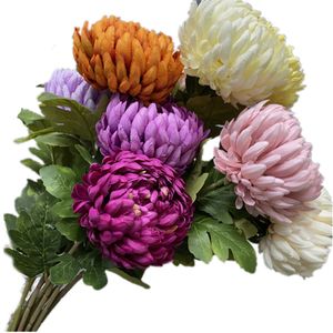 1つの人工菊の花の枝フェイクシルクパイナップルchrysanthemum stem for wedding centerpieces花柄