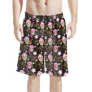Men's Shorts Men's Casual Outfits Skull Coloring Pages Mexico Tattoo Pink Flower Pattern Print Custom Fitness Exercise Beach ShortsMen's