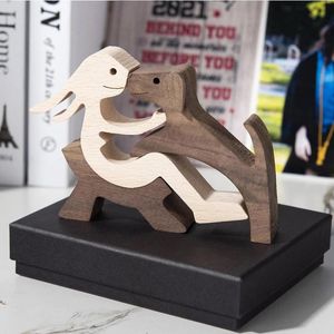 Decorative Objects & Figurines Nordic Wood Dog Craft Figurine Puppy Desktop Table Ornament Home Decor Office Desk Decoration Pet Sculpture K