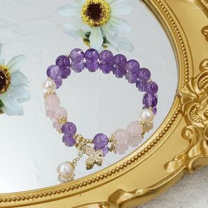 Fili di perline 2022 ciondolo a farfalla viola rosa cristallo perle d'acqua dolce naturali bracciali per le donne ragazze gioielli di moda YBR483 Fawn22
