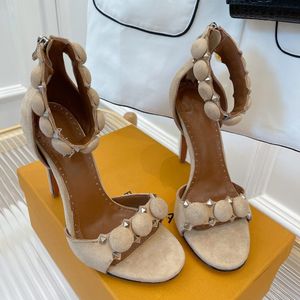 Kadın Ayakkabıları Stiletto Sandaletler Kaşmir Bayan Roman Ayakkabı Tarzı Çanta Topuk Lüks Tasarımcı Ayak Bileği Geri Fermuar Şık 10.5cm Süper Topuk Sandalet