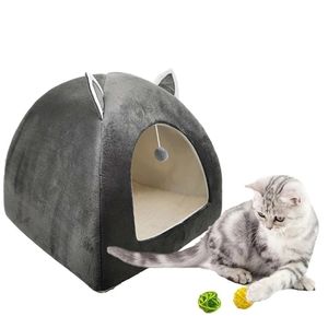 Cat Tent Nest Vinterbädd Fällbar Inomhus Valp Mascotas Casa Cave Pet House med plysch mjuk kudde 220323