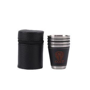 4 Pz / lotto 70 ml Tazza da campeggio Tazze da viaggio Tazze da viaggio Tazze d'acqua Tazze da vino in acciaio inossidabile Tazza da birra PU Pelle Picnic Escursionismo Spiaggia