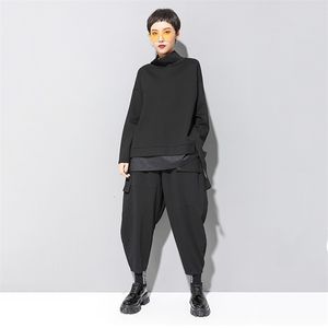 EAM Löst passform Asymmetrisk överdimensionerad sweatshirt Hög krage långärmad kvinnor Big Size Fashion Spring Autumn 19A-A124 201203