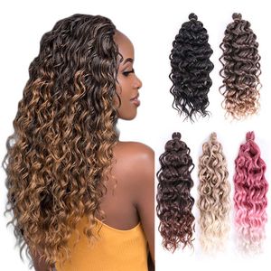 Riccioli ondulati rimbalzanti Estensioni dei capelli intrecciati Trecce all'uncinetto Capelli sintetici Hawaii Afro Curl Ombre Ricci Biondi Acqua Capelli ondulati a treccia