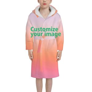 Customize Kids Winter Hooded Robes Flannel Bathrobe Shower Girl Coral Fleece Pajamas Sleepwear Teens Pyjamas Warm Nightgown 220707