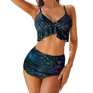 Costume da bagno da donna Costume da bagno sexy Celestial Sky Set stelle dorate Stampa bikini colorato Costume da bagno a vita alta Fitness Abbigliamento da spiaggia femminile