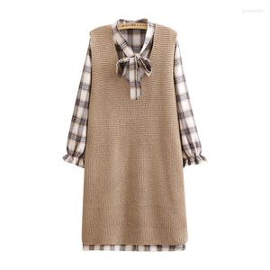 Casual Dresses Herbst Winter Plus Size Kleid Weste Zweiteiliger Anzug Weibliche Lose Wilde Plaid Koreanische Version 2022 A696