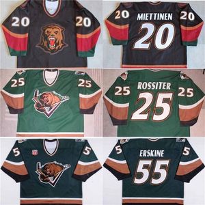 VipCeoMit özel Utah Grizzlies 55 John Erskine 20 Antti Miettinen 25 Kyle Rossiter Bayan Gençlik 100% Nakış Özel Buz Hokeyi Formaları