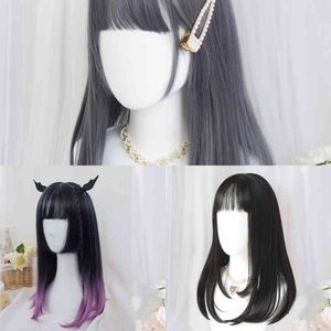 nxy اصطناعية طويلة مستقيمة الشعر OMBRE PINK BAND BANGS الطبيعية مقاومة للحرارة امرأة lolita أنيمي cosplay 220622