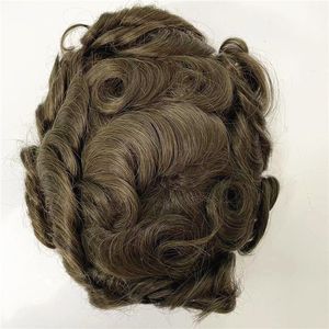 Indian Virgin Human Hair Replacement Knots PU Toupee 32mm Wave Male Unit for White Men Express Shipping
