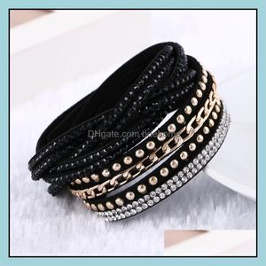 Charm Bracelets Jewelry Women New Fashion Pu Leather Wrap Wristband Cuff Punk Rhinestone Bracelet Crystal Bangle 10Colors 17121313 Drop Deli