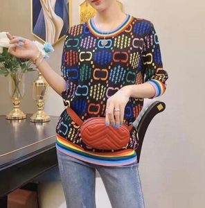 Frauen Pullover koreanischer Pullover runder Nacken Geometrisch Clash Jacquard Casual Ggity Letter Pullover Jumper