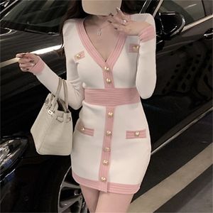 Queda de inverno camisola vestidos feminino mulheres vintage manga longa slim sexy bodycon vestido coreano moda casual robe femme 220406
