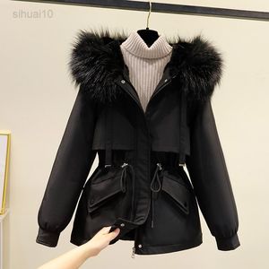 Autumn Winter Jacket Women 2022 Black Thick Warm Hooded Parka Casual Cotton Jacket Female Clothing L220725