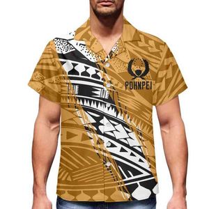 Sıcak Satış Polinezya Pohnpei Kabile Gömlek Erkekler Yaz Günlük Kısa Kollu Talep Üzerine Baskı Artı Beden Hawaii Gömlekleri 2022 G220511