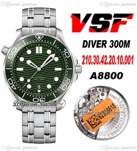 VSF Diver 300m A8800 Automatyczne męskie zegarek Ceramika Różka Zielona Tekstura Wybierz Bransoletę ze stali nierdzewnej 210.30.42.20.10.001 Super Edition Pureteme 20A1