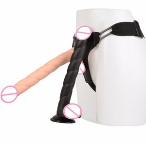 Langer realistischer Dildo, Strapon-Geschirr, Höschen, lesbischer Strap-on-Saugnapf, weicher Penis, trägerlos, für Frauen, sexy Spielzeug