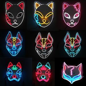 Demon Slayer Glödande EL Wire Mask Kimetsu Inga Yaiba karaktärer Cosplay Kostym Tillbehör Japansk Anime Fox Halloween LED Mask GG0526