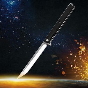 1Pcs R5602 Flipper Folding Knife D2 Satin Tanto Point Blade Stainless Steel Sheet Black G10 Handle Ball Bearing Fast Open Knives With Nylon Bag
