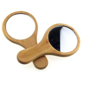 Party Favor Natural Wood Mirror Wooden Hand-Mirror Vintage Portable Compact Makeup Vanity Hand Held Mirrors With Handle SN6509