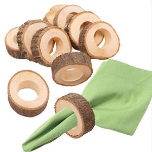 Creative wooden napkin ring wedding table decoration rings hotel rustic retro bark wood pile crafts ornaments LK205