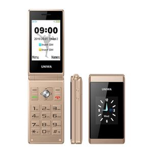 Oryginalne Uniwa x28 Flip podwójny wyświetlacz telefony komórkowe biznesowe senior luksusowy złożony starszy duży przycisk Dual Sim FM Radio Man Man Telefon komórkowy
