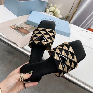 Woman Embroidered Fabric Slides Slippers Black Beige Multicolor Embroidery Mules Womens Home Flip Flops Casual Sandals Summer Leather Flat Slide Rubber Sole