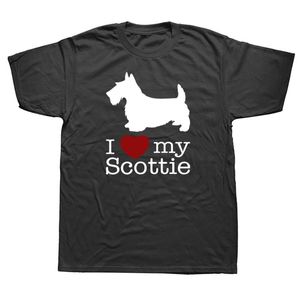 T-shirty męskie zabawne, kocham mój Scottie Scottish Terrier Dog T SHIRTS GRAFIC BAWIEDOWY STREETWEAR KRÓTKOWY RĘKÓW O NECK HARAJUKU T-shirtmen's