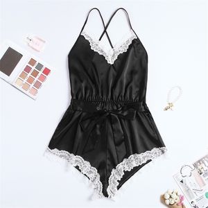 Sexy Romper Elegant Bodysuits Satin Pajamas Belt Playsuit Casual Holiday Body Mujer Jumpsuits Comfy Nightdress 220516