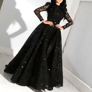 Vintage black Long Sleeves Sequins Evening Dresses 2022 Blingbling sequined Mermaid High Neck Black Girl Prom Reflective Party Gowns