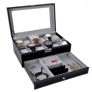 Elegant 2-Layer PU Leather Watch Box - Jewelry & Watch Organizer Display Case with Storage, Black