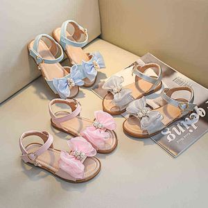 Kızlar için Yaz Okulu Ayakkabıları Prenses Sandals Çocuk Moda İnci Çiçekleri Yay Sandal 2021 2 3 4 5 7 8 9 10 11 Yıl G220523