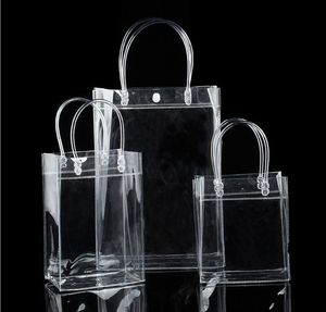 2022 Nieuwe PVC Plastic Gift Wrap Tassen met Handles Wijnverpakking Duidelijke Handtas Party Gunsten Tas Fashion PP knop