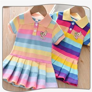 Wholesale designer dresses for kids resale online - Retail whole baby girl rainbow Rabbit embroidered shirt dress cotton princess dresses for kids designer clothes boutique cloth318d
