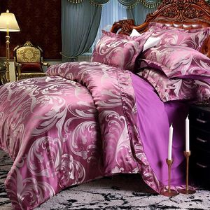 Zestawy pościeli Luksusowe zestaw Jacquard 4PCS King Queen Size Bedspread Wysoka jakość tkaniny kołpak Satynowy łóżko poduszki do domu