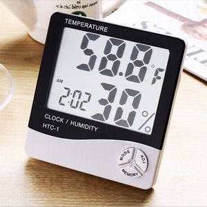 LCD-elektroniska digitala hushållstermometrar Fuktighetsmätare Termometer Hygrometer Inomhus Utomhus Väderstation Klocka HTC-1