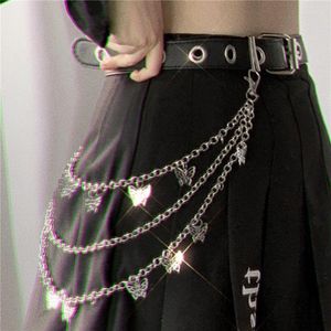 Riemen dames met twee lagen vlinder ketting hiphop punk rock metaalgouden goud zilver voor broek sieraden cadeau Key Chain Belts Donn22